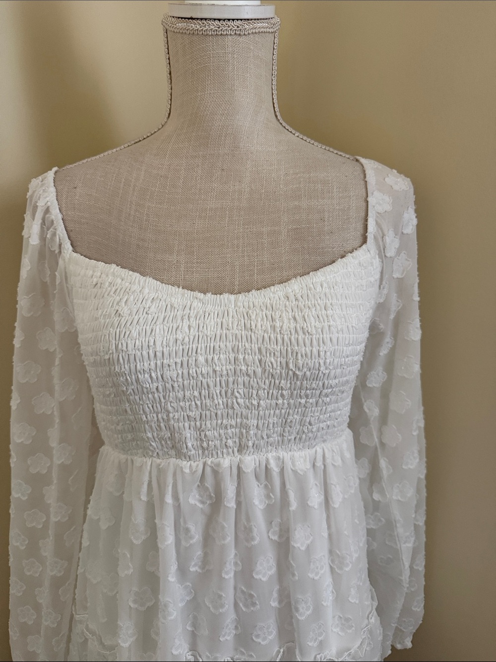 Midnight Doll Smocked Square Neck White Lace Mini Dress - Picture 6 of 15